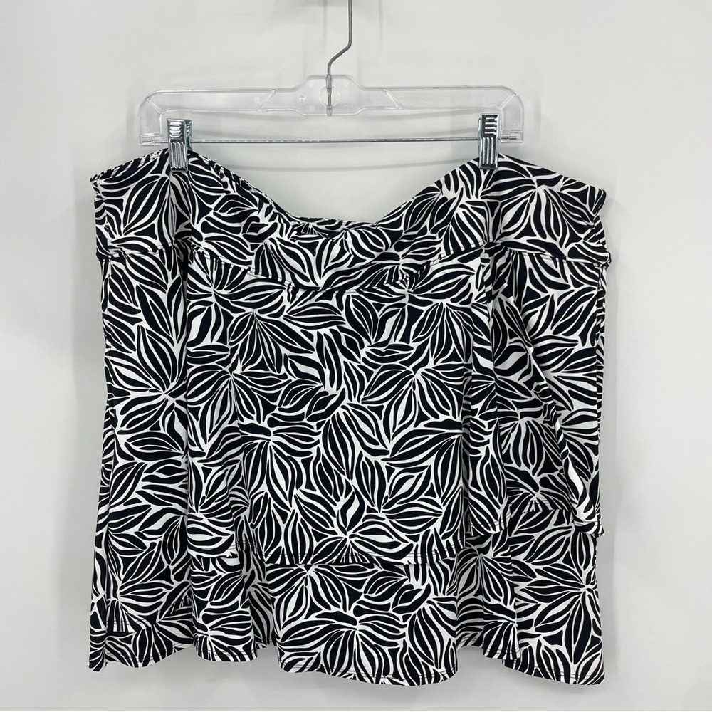 LANDS END plus size 3X skirt‎ swim bottom black white floral print pull on
